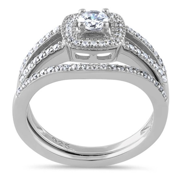 925 Sterling Silver Cubic Zirconia Wedding Set Ring - Picture 3 of 5